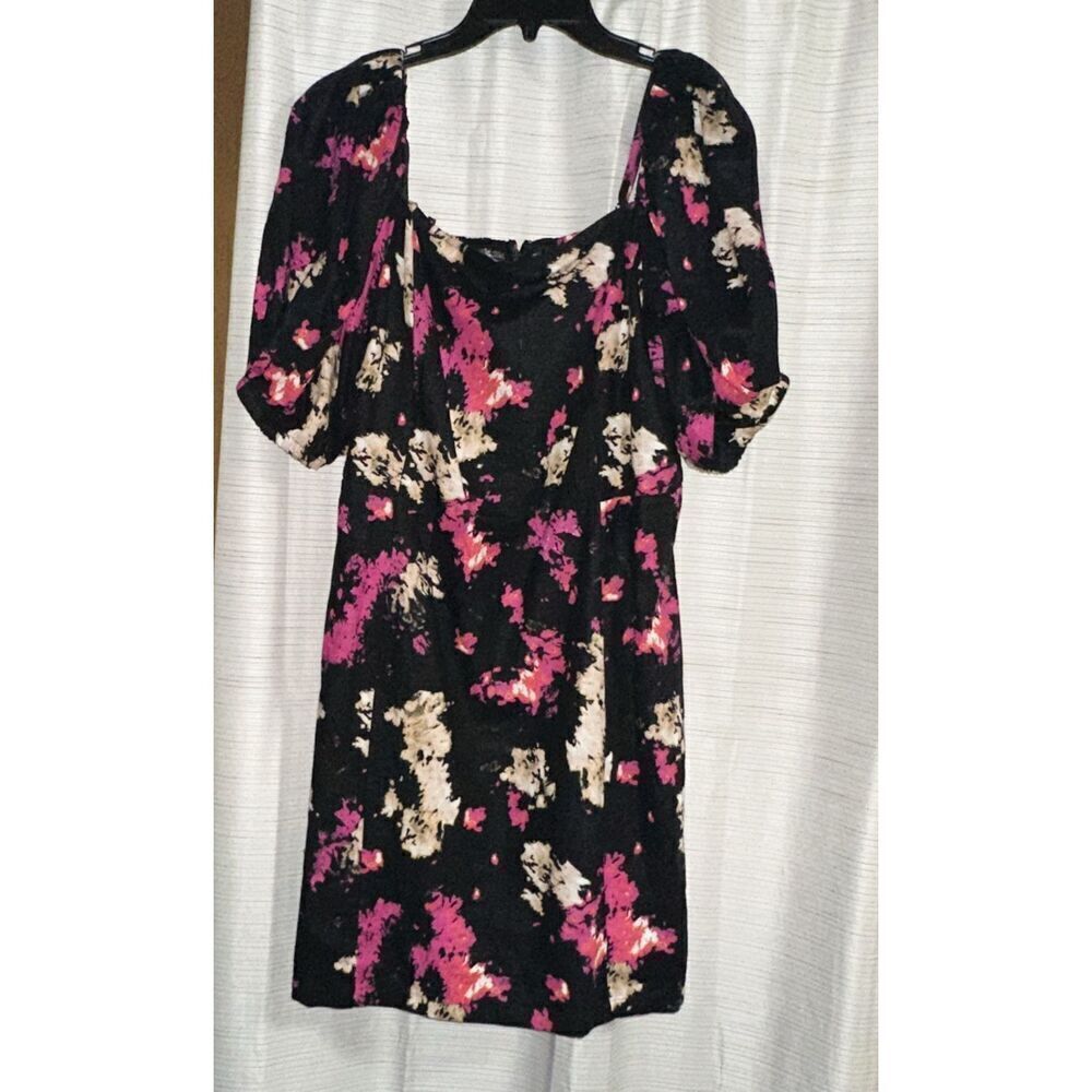 DKNY Linen Dress Puff Sleeve Sheath Cocktail Party Career Black/pink Size XL